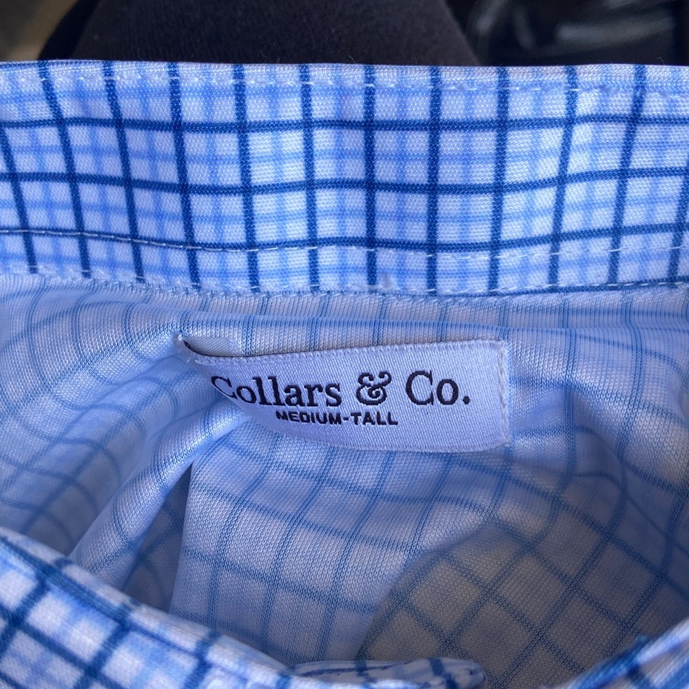 NWT Collars & Co. Semi-Spread Collar Polo Blue Tattersall Mens Size Medium Tall - Picture 6 of 11